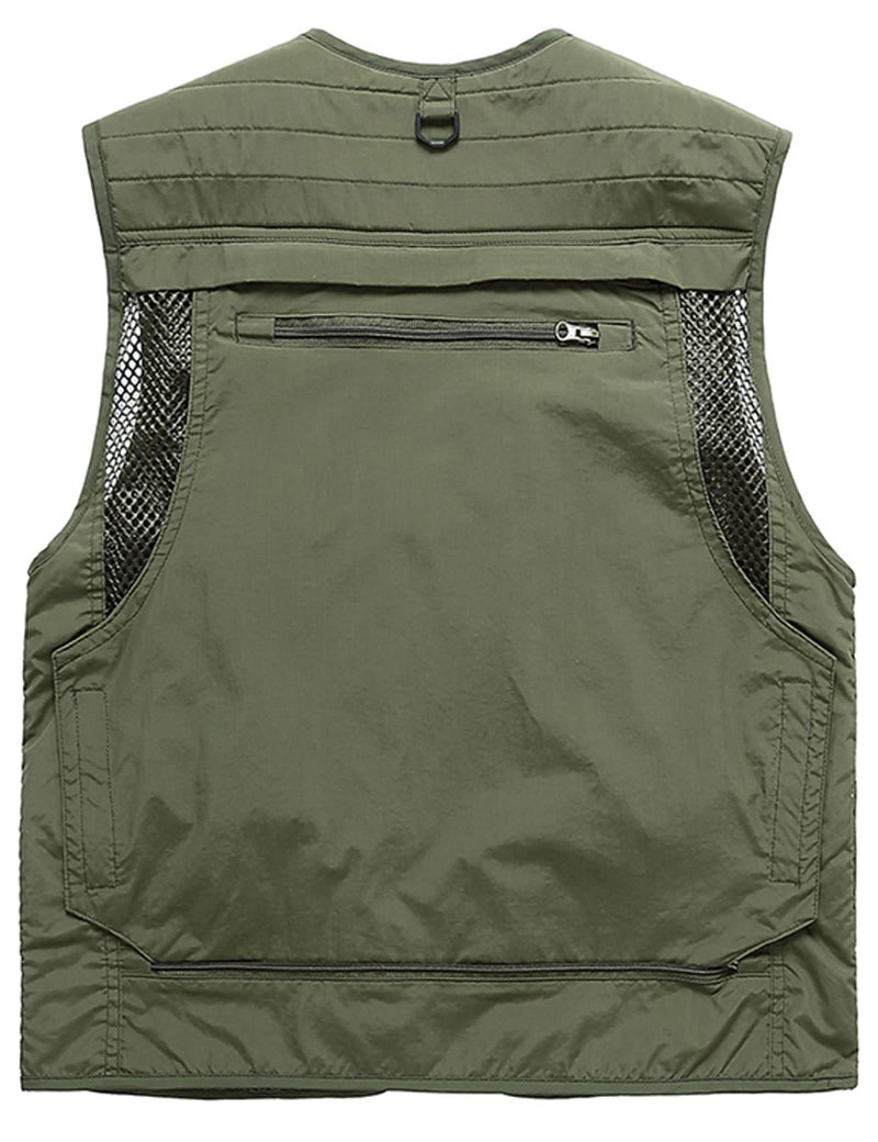 Flygo Men's Casual Lightweight Outdoor Fishing Work Safari Travel Photo Cargo Vest Jacket Multi Pockets(Medium, Army Green) - Image 3